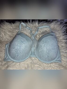 Victoria's Secret Light Blue Floral Lace Racerback Demi Bra Size 34DD